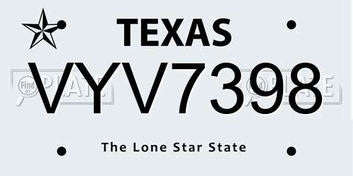 VYV7398 Texas License Plate