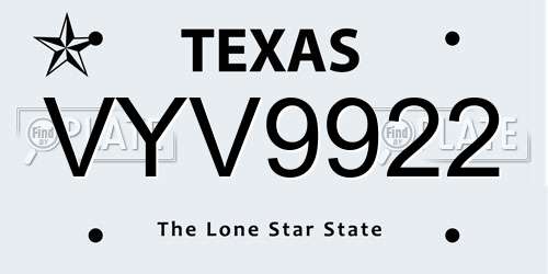 VYV9922 Texas License Plate
