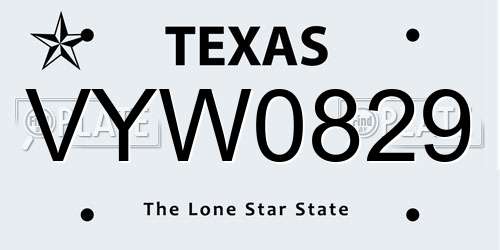 VYW0829 Texas License Plate