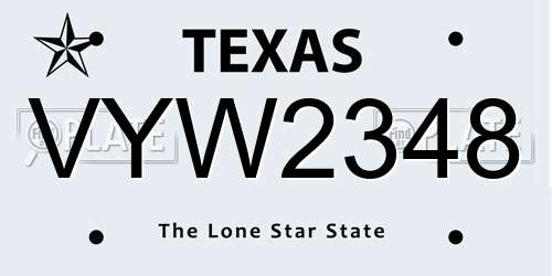 VYW2348 Texas License Plate