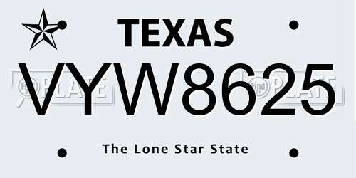 VYW8625 Texas License Plate