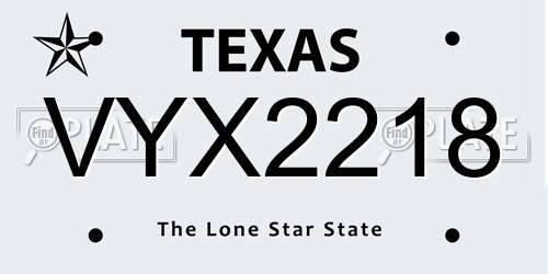 VYX2218 Texas License Plate