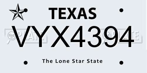 VYX4394 Texas License Plate