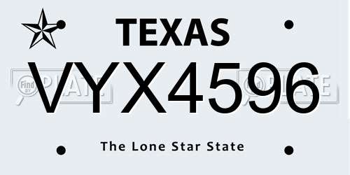 VYX4596 Texas License Plate