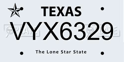 VYX6329 Texas License Plate