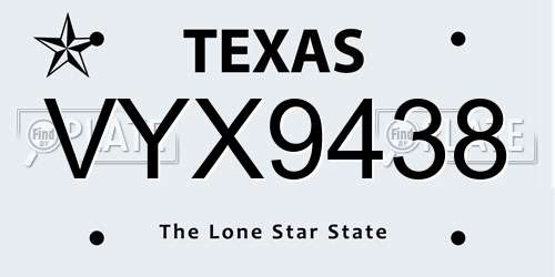 VYX9438 Texas License Plate
