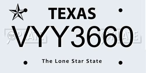 VYY3660 Texas License Plate