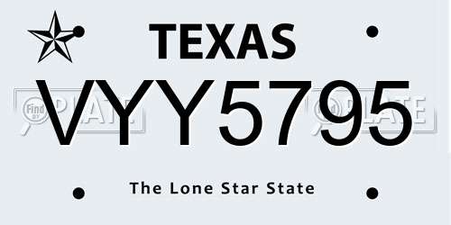 VYY5795 Texas License Plate