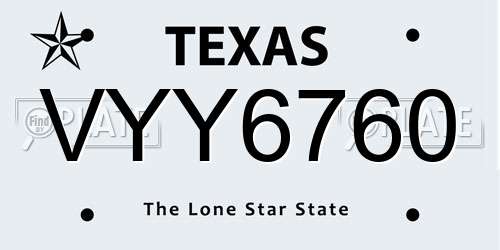 VYY6760 Texas License Plate
