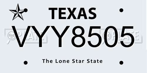 VYY8505 Texas License Plate
