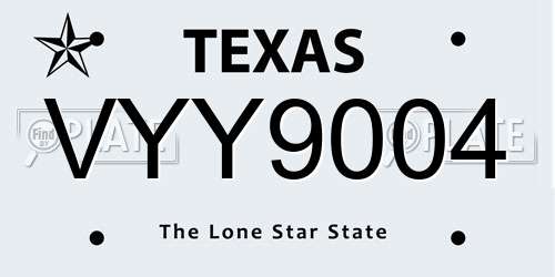 VYY9004 Texas License Plate