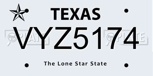 VYZ5174 Texas License Plate
