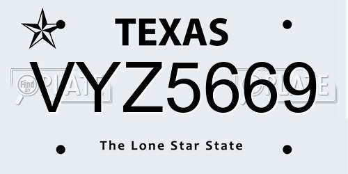 VYZ5669 Texas License Plate