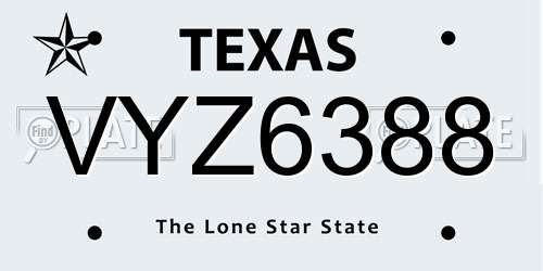 VYZ6388 Texas License Plate