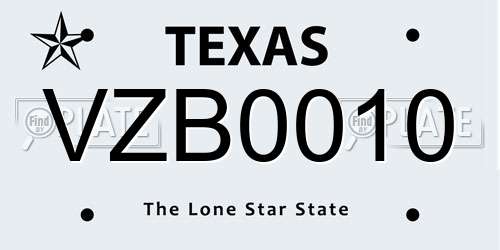 VZB0010 Texas License Plate