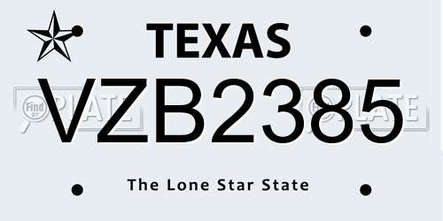 VZB2385 Texas License Plate