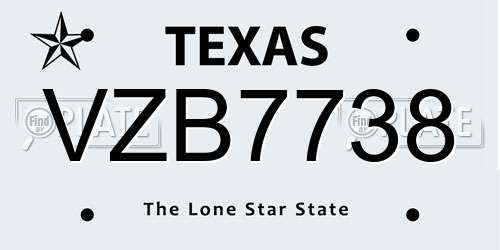 VZB7738 Texas License Plate