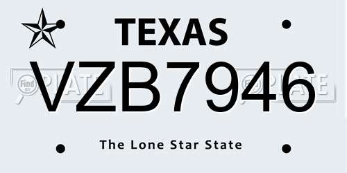 VZB7946 Texas License Plate