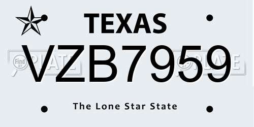 VZB7959 Texas License Plate