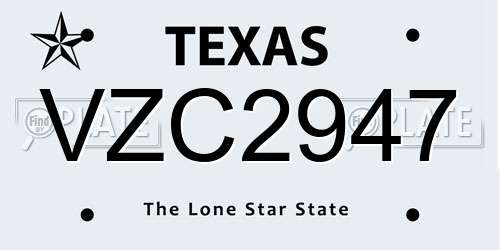 VZC2947 Texas License Plate