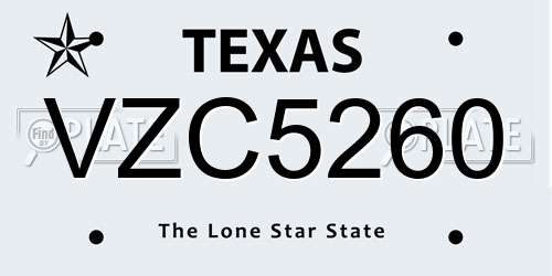 VZC5260 Texas License Plate
