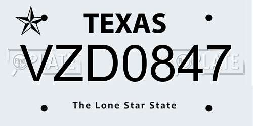 VZD0847 Texas License Plate