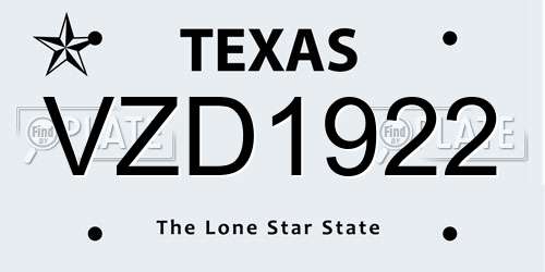 VZD1922 Texas License Plate