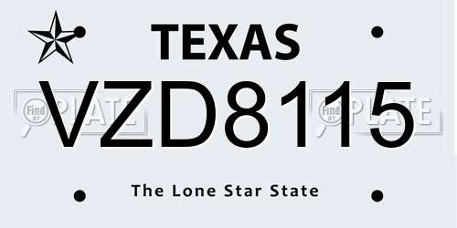 VZD8115 Texas License Plate
