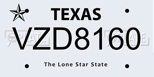 VZD8160 Texas License Plate