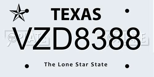 VZD8388 Texas License Plate