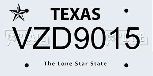 VZD9015 Texas License Plate