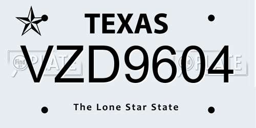 VZD9604 Texas License Plate