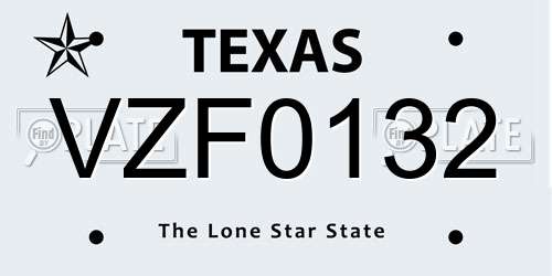 VZF0132 Texas License Plate