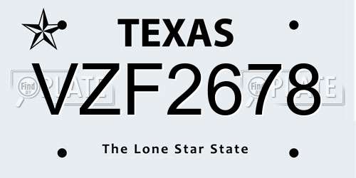 VZF2678 Texas License Plate