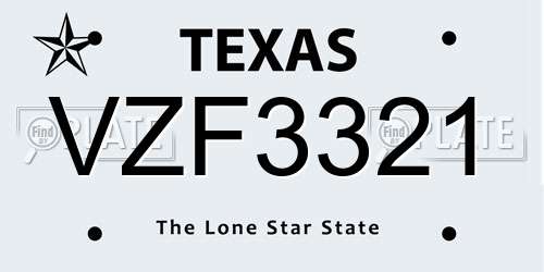 VZF3321 Texas License Plate
