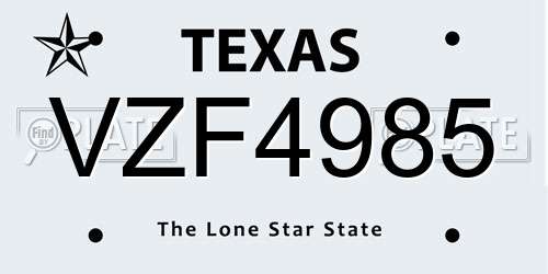 VZF4985 Texas License Plate