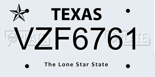 VZF6761 Texas License Plate