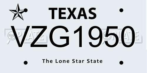 VZG1950 Texas License Plate