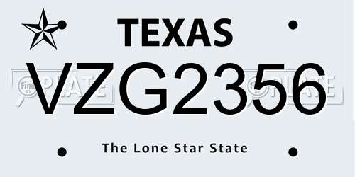 VZG2356 Texas License Plate