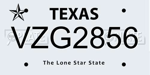 VZG2856 Texas License Plate