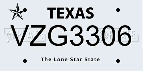 VZG3306 Texas License Plate