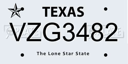 VZG3482 Texas License Plate