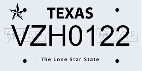 VZH0122 Texas License Plate