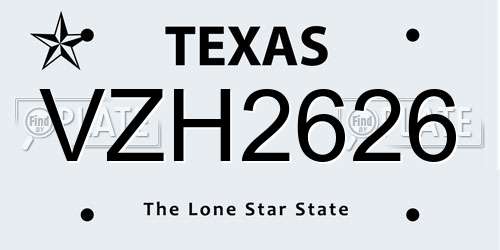 VZH2626 Texas License Plate
