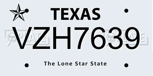 VZH7639 Texas License Plate