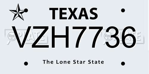 VZH7736 Texas License Plate