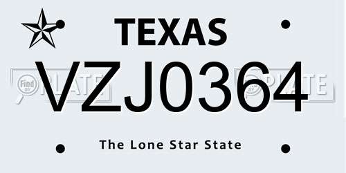 VZJ0364 Texas License Plate