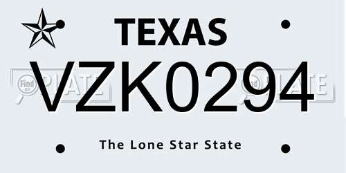 VZK0294 Texas License Plate
