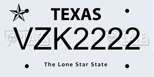 VZK2222 Texas License Plate
