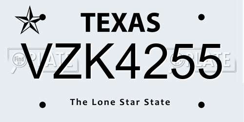 VZK4255 Texas License Plate